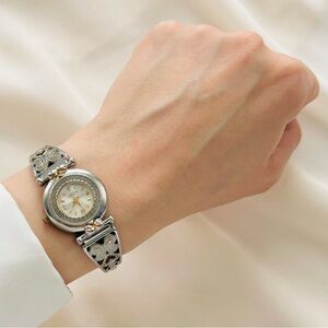 Silver-tone Watch with Intricate Band